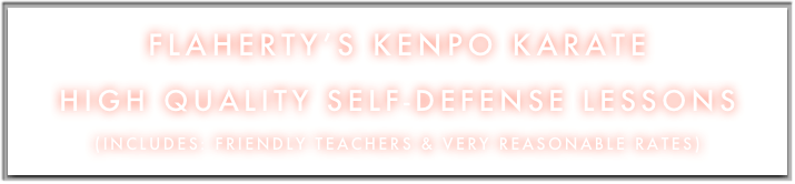 FlAHERTY’S KENPO KARATE
High Quality Self-defense Lessons
(INCLUDES: FRIENDLY TEACHERS & very reasonable rates)